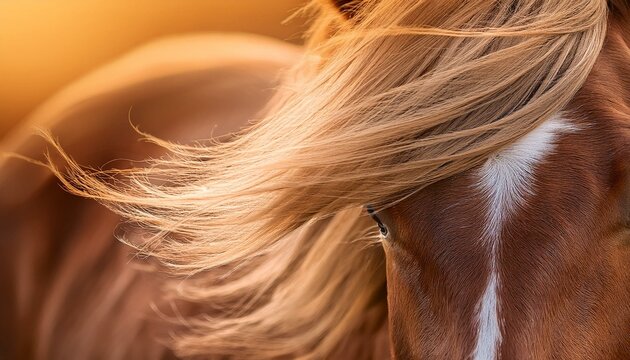  Close-up of a horse&rsquo;s mane blowing in the wind, with the background gently blurred, creating