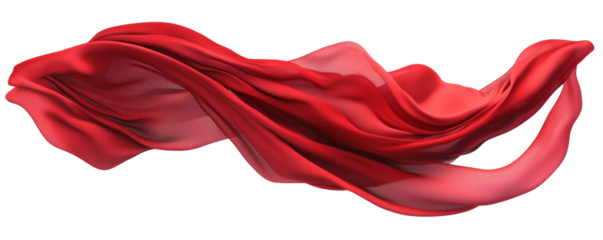 Floating red fabric satin isolated on transparent background