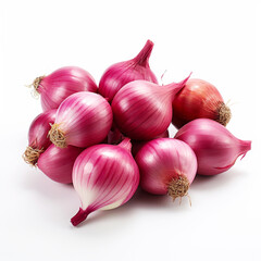 Fresh shallots isolated on white background in high-quality image