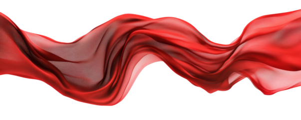 Floating red fabric satin isolated on transparent background