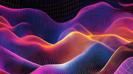 Abstract multicolor background featuring a digital wave and square pattern in a line art illustration style