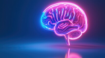 Obraz premium A vibrant digital representation of a brain illuminated by neon lights, symbolizing creativity and intelligence in modern design.