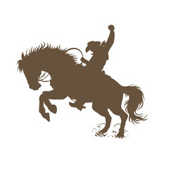 Vector Illustration of a Rodeo Cowboy Silhouette Riding a Horse