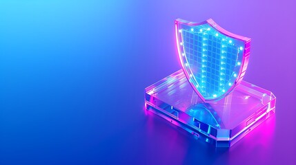 Abstract depiction of digital security, showcasing a glowing shield symbol against a colorful gradient background, symbolizing data protection.