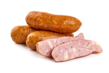Grilled bavarian sausages, isolated on white background
