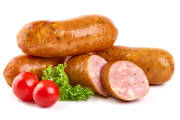 Grilled bavarian sausages, isolated on white background