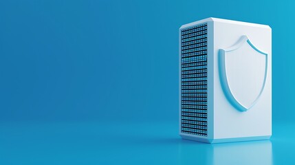 Air purifier with a shield icon on a blue background, highlighting its safety and effectiveness in improving indoor air quality.