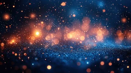 Fototapeta premium White and blue bokeh Christmas background with glowing sparkles and a warm.