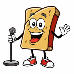 Vector Art A Slice of Dried Bread Performing Stand-Up Comedy on a White Background