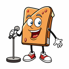 Vector Art A Slice of Dried Bread Performing Stand-Up Comedy on a White Background