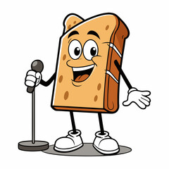 Vector Art A Slice of Dried Bread Performing Stand-Up Comedy on a White Background