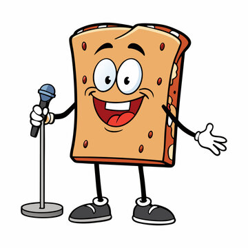 recommend clip art: Vector Art A Slice of Dried Bread Performing Stand-Up Comedy on a White Background