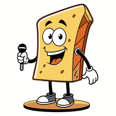 Vector Art A Slice of Dried Bread Performing Stand-Up Comedy on a White Background