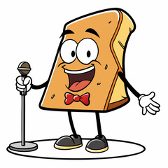 Vector Art A Slice of Dried Bread Performing Stand-Up Comedy on a White Background