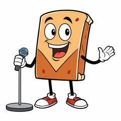 Vector Art A Slice of Dried Bread Performing Stand-Up Comedy on a White Background