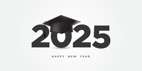 2025 number with black cap, graduate class logo Graduate class template logo with diploma, laurel wreath, and graduation cap. congratulation event, T-shirt, party, high school or college graduate. 