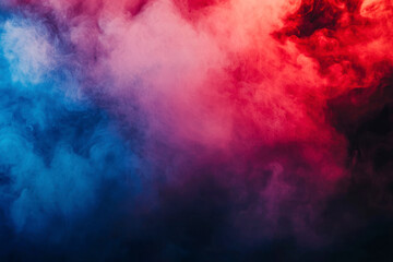 Fototapeta premium Panoramic view of the abstract fog. Red and blue cloudiness, mist or smog moves on black background.