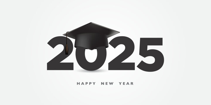 2025 number with black cap, graduate class logo Graduate class template logo with diploma, laurel wreath, and graduation cap. congratulation event, T-shirt, party, high school or college graduate. 