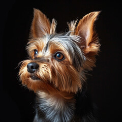 Naklejka premium Yorkshire Terrier dog portrait in studio on black background