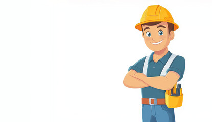 Happy construction worker cartoon for Labor Day announcement illustration