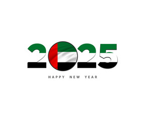 The new year 2025 with the arab emirates flag and symbol, 2025 Happy New Year arab emirates logo text design, It can use the calendar, Wish card, Poster, Banner, Print and Digital media, etc. Vector