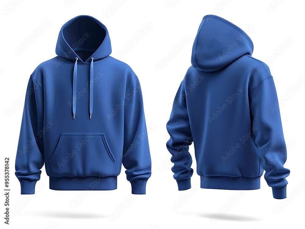 Wall mural front and back of blue sweatshirts on white background