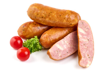 Grilled bavarian sausages, isolated on white background