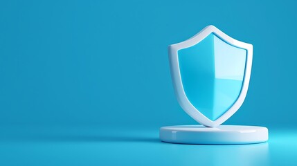 Blue shield icon on a stand, representing protection and security on a vibrant blue background. Ideal for cybersecurity themes.