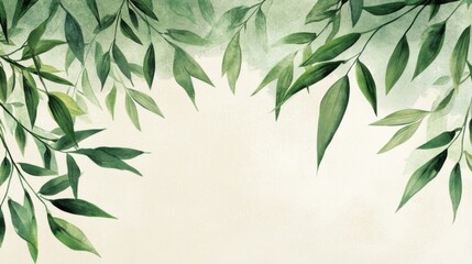 Mint and olive bamboo leaves, minimalist border design