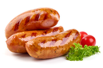 Grilled bavarian sausages, isolated on white background