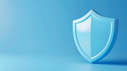 Blue shield on a gradient background symbolizing security, protection, and safety in a conceptual minimalistic design.