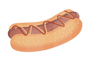 A flat vector illustration of a delicious hot dog topped with mustard and ketchup A perfect representation of a classic fast food item in a simple flat design style