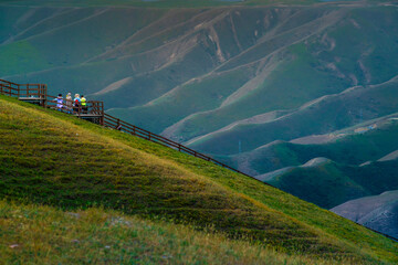 Nine Curves Eighteen Bends, one of the scenic areas in Kalajun Grassland, formed by Kuokesu River twists and turns at the bottom of Kuokesu Grand Canyon like a dragon, Tekes County, Xinjiang, China