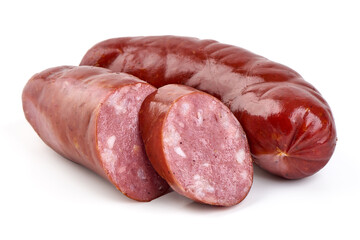 German traditional grilled sausages, close-up, isolated on white background
