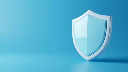 Blue shield symbolizing protection, security, and safety on a light blue background. Ideal for cybersecurity and insurance themes.
