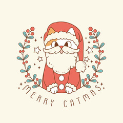 cute illustration of cat disguised as santa claus