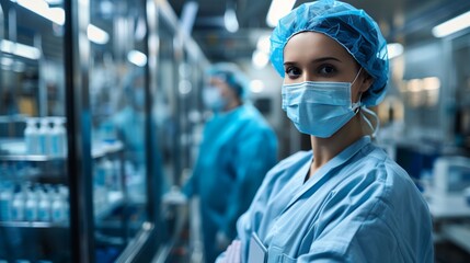 Pharmacist scientist inspecting medical vials at night in pharmaceutical production facility