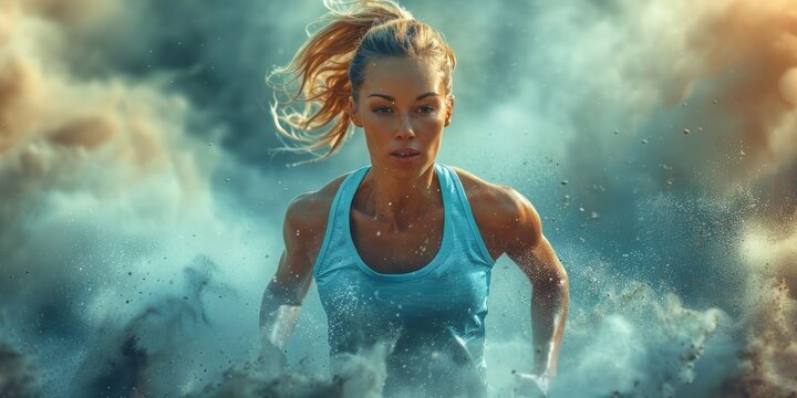 Woman Running Through a Cloud of Dust