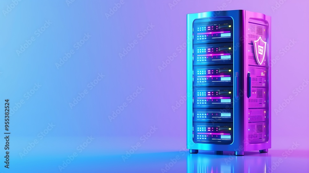 Poster colorful data server in a futuristic data center with vibrant lighting representing technology, secu