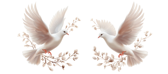 Elegant Dove Ornaments Set Isolated on Transparent Background Festive Holiday Decorations for Christmas Tree