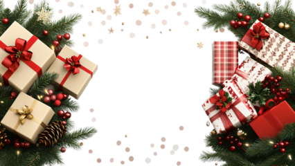 Festive Christmas Card gift box Isolated on Transparent Background with Copy Space for Text and Decoration Holiday Greeting Card Design Concept Banner