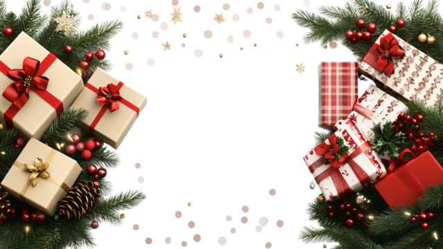 Festive Christmas Card gift box Isolated on Transparent Background with Copy Space for Text and Decoration Holiday Greeting Card Design Concept Banner - Powered by Adobe