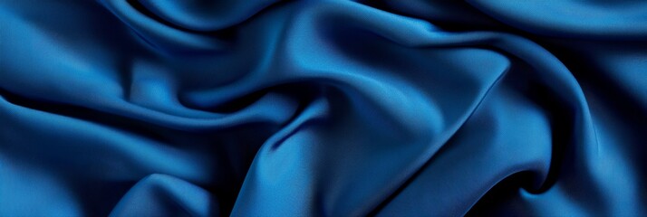Obraz premium A close-up shot of a smooth, textured, blue fabric with soft folds and drapes. The image evokes a sense of luxury, elegance, and sophistication. It can be used as a background for product photography,