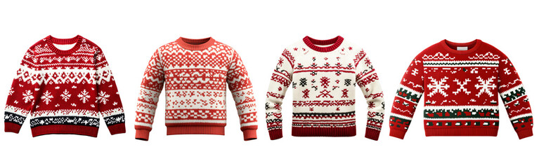 Set of Christmas Sweater red and white Isolated on Transparent Background Holiday Season Apparel Concept