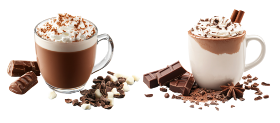 Set of Warm and Cozy Hot Cocoa Isolated on Transparent Background for Winter Season Vibes