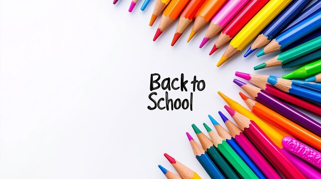 A row of colorful pencils with the words "back to school" written below them. Concept of excitement and anticipation for the upcoming school yearw them
