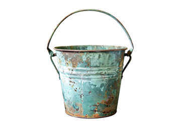 Old rusty metal bucket on transparent background