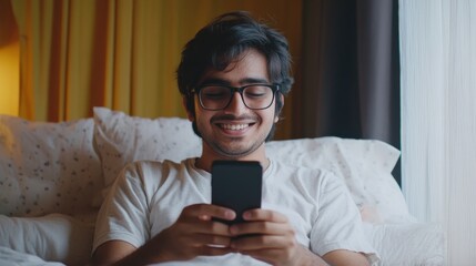 Young Man Engrossed in Smartphone