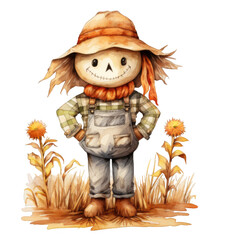 Watercolor Scarecrow Isolated on a Transparent Background
