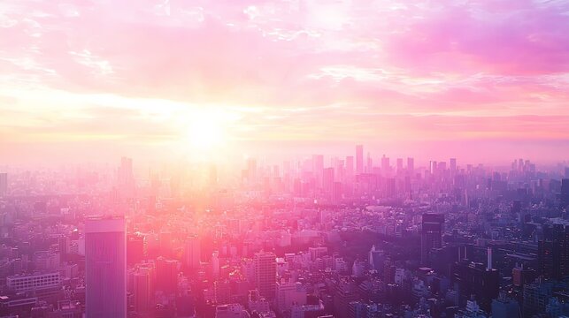 Hopeful Sunrise Over a Vibrant Cityscape Symbolizing the Start of a New Day